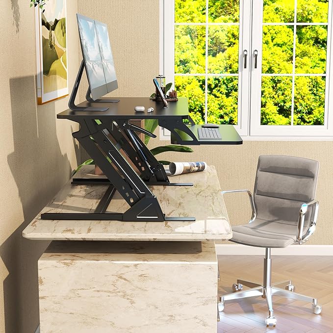 Lubvlook 42 inch Stand Up Desk Converter, Height Adjustable Sit Stand Desk Riser, Black, 42PB