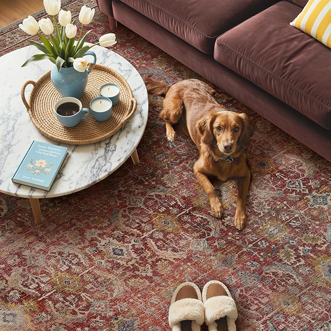 GENIMO 2x10 Runner Rugs for Hallway, Machine Washable Non Slip Vintage Rugs, Low Pile Lightweight Soft Print Rug for enrtyway, Corridor, Home Office, Kitchen, Mocha Brick