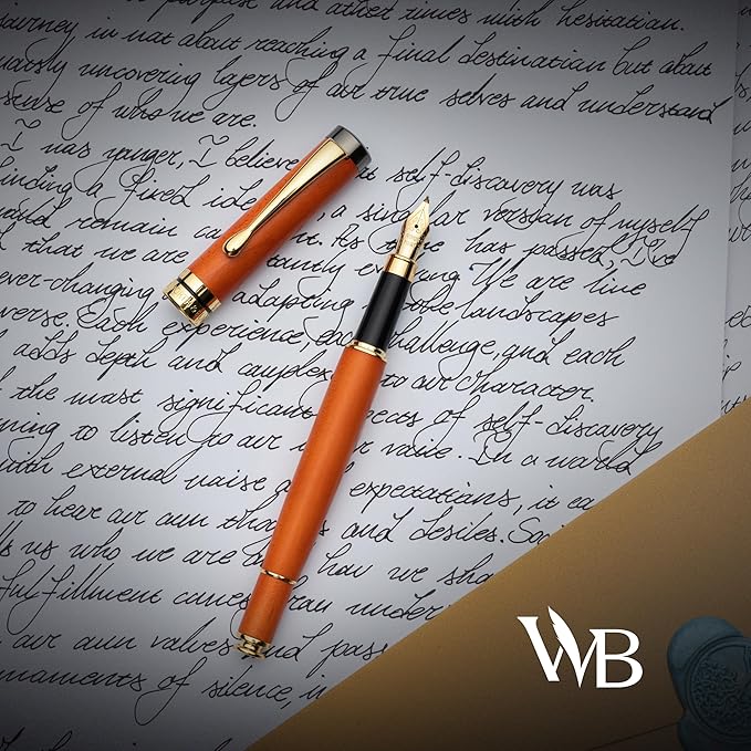 Wordsworth & Black Calligraphy Pen Gift Set, Includes Ink Bottle, 6 Ink Cartridges, Ink Refill Converter, 6 Replacement Nibs, Luxury Bamboo, Journaling, Smooth Writing Pens [Cherry Wood]