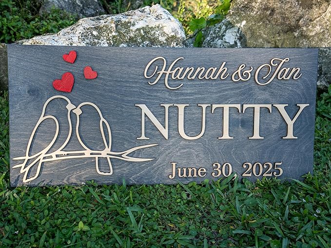 Custom Family Name Sign | Personalized Wooden Wedding Gift | Rustic Last Name Wood Plaque | Established Date Sign |Аnniversаrу (Nutty Style)