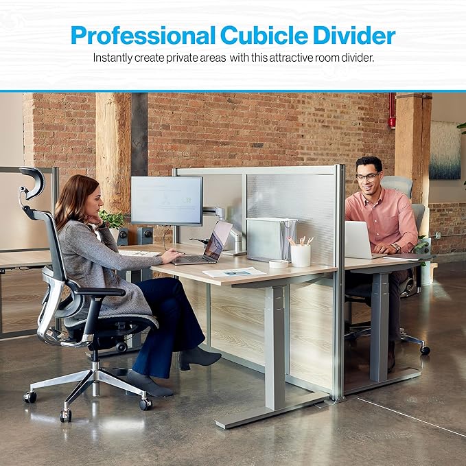 NBF Office Partition Room Divider - 76" H x 72" W Gray, Large Privacy Screen, Portable Partition Wall, Free Standing Office Divider