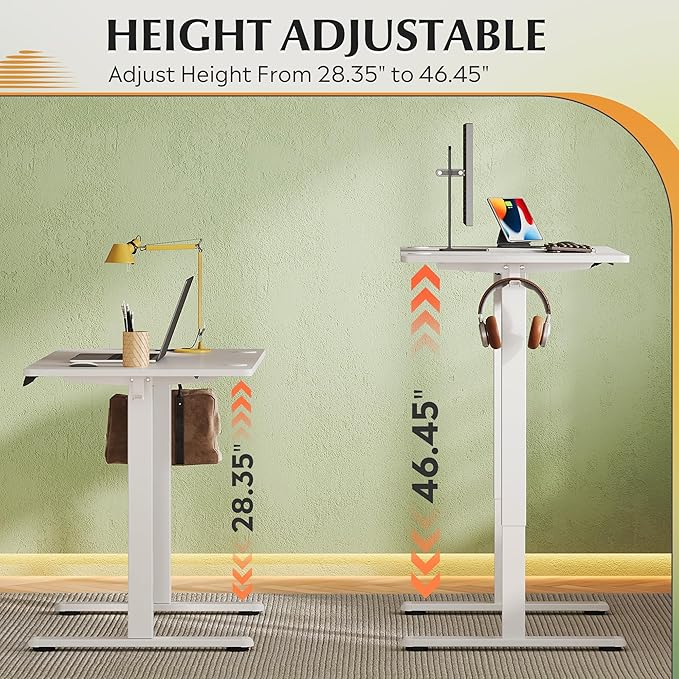 DEVAISE Whole Piece Standing Desk, 40 x 24 Inch Electric Standing Desk with Adjustable Height, 3-Preset Memory Sit Stand up Desk, One Piece Desktop Computer Desk for Home, Office (White)