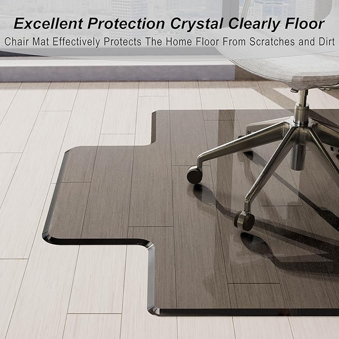 MESAILUP Beveled Edge Irregular Office Chair Mat with Lip for Carpet or Hardwood Floor Crystal Grey 48" x 60" for a Smooth Glide and Easy Roll On/Off, Heavy Duty and Non-Slip Floor Chair Mat with Lip