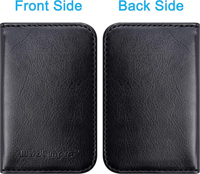 Wisdompro Business Card Holder, 2-Sided PU Leather Folio Name Card Holder Wallet Case with Magnetic Shut for Men and Women, Ultra Slim and Thin