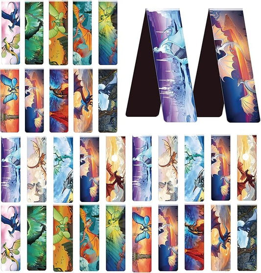 30 Pcs Fire Dragon Magnetic Bookmarks - Dragon Merchandise, Cool Animal Page Book Marker, Waterproof Bookmark as Party Favor, Student Rewards, Book Lover Reading Gifts
