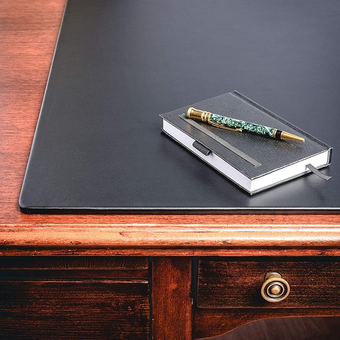 Black Leather 24" x 19" Desk Mat Without Rails