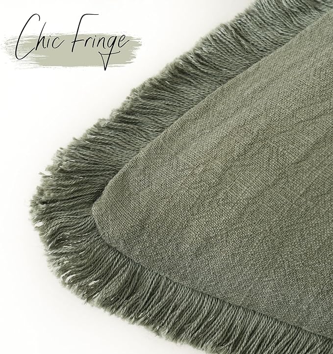 Foindtower Set of 2 Decorative Linen Fringe Throw Pillow Covers Cozy Farmhouse Boho Cushion Cover with Tassels Soft Accent Pillowcase for Couch Sofa Bed Living Room Home Decor 20×20 Inch Olive Green