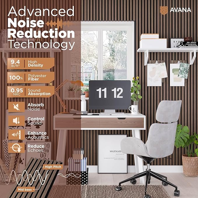 Avana Acoustic Wood Wall Panels – 47.2 X 12.6 Inch Walnut Acoustic Panels 2 PCs – Wall Panels For Interior Wall Decor for Homes, Offices, Studios – Modern Sturdy And Durable Wood Panels For Wall