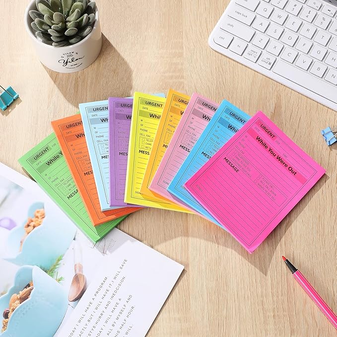 Eaasty 9 Pieces While You were Out Pads 4 x 5 Inches Assorted Colors Sticky Notes Adhesive Message Pads Urgent Notes for Work Call, Office Supplies, 40 Sheets/Pad (Fluorescent Colors)