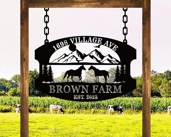Custom Farmhouse Metal Sign | Personalized Last Name & Established Date Farm Scene Wall Art | Metal Farm Wall Art & Garden Decor | Unique Farmer Gift, Housewarming, or Ranch Decoration