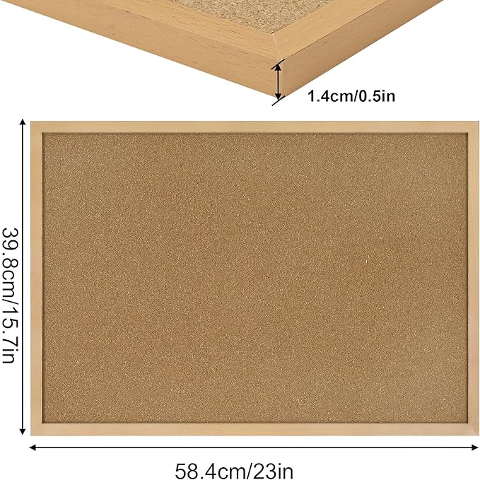 Cork Board Bulletin Board 23 x 15.7Inches with Rectangle Wooden Frame Hanging Pin for Walls Office Message Board or Vision Board Decoration