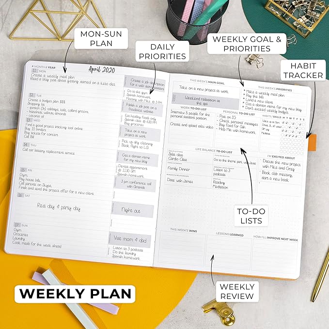 Clever Fox Planner Pro Premium – Luxurious Weekly & Monthly Planner with Budget Organizer for Productivity & Goals, Undated, A4 (Amber Yellow)
