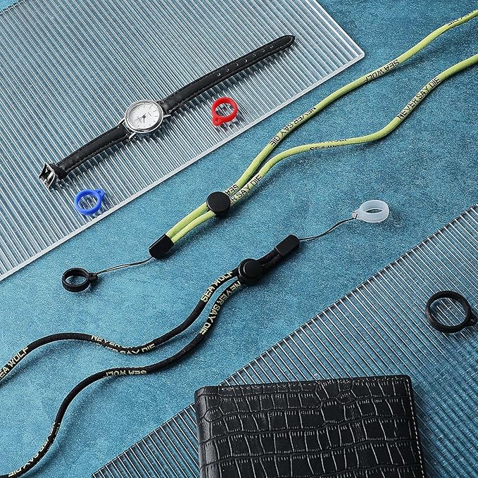 Chinco 16 Pcs Anti Lost Lanyard Set Include 2 Necklace Lanyards Safety Neck Strap with 14 Silicone Ring Soft Protective Ring(Yellow, Black)