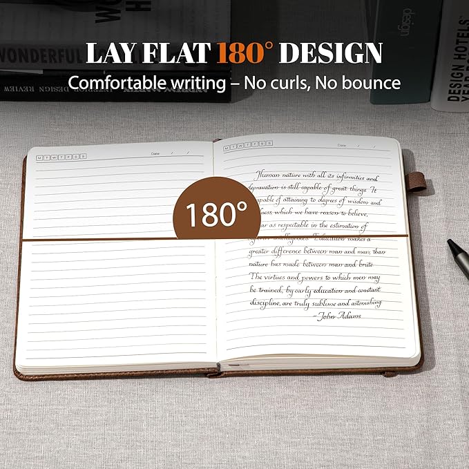 CAGIE Lined Journal for Men Women, Tree Growth Ring Leather Bound Journal Notebook, 256 Pages 100 GSM Journals for Writing, A5 Hardcover Journaling Notebooks,2 Pack (Brown & Brown)