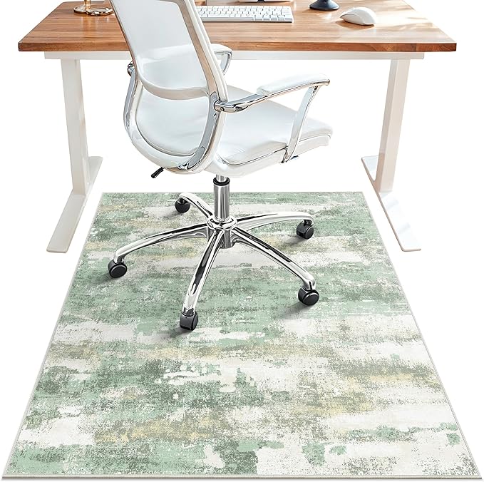 Office Chair Mat for Hardwood Tile Floor, Abstract 36"X 48" Desk Mats for Office Chair on Rolling Chairs Carpet, Desk Anti-Slip 1/5" Thick Rug for Computer Chair, Thin Low-Pile Floor Mat, Green