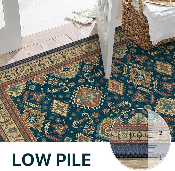 GENIMO Machine Washable 8x10 Area Rugs for Living Room, Non Slip Vintage Rugs, Low Pile Lightweight Chenille Print Rug for Bedroom, Dining Room, Home Office, Black Yellow