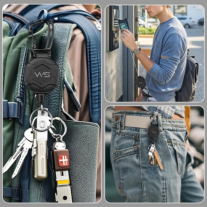 WSJSKMWQ 2-Pack Retractable Keychain, Heavy Duty Badge Reel with Id Badge Holder, Carabiner Key Chain with 31.5" Steel Retractable Cord for Work and Tactical