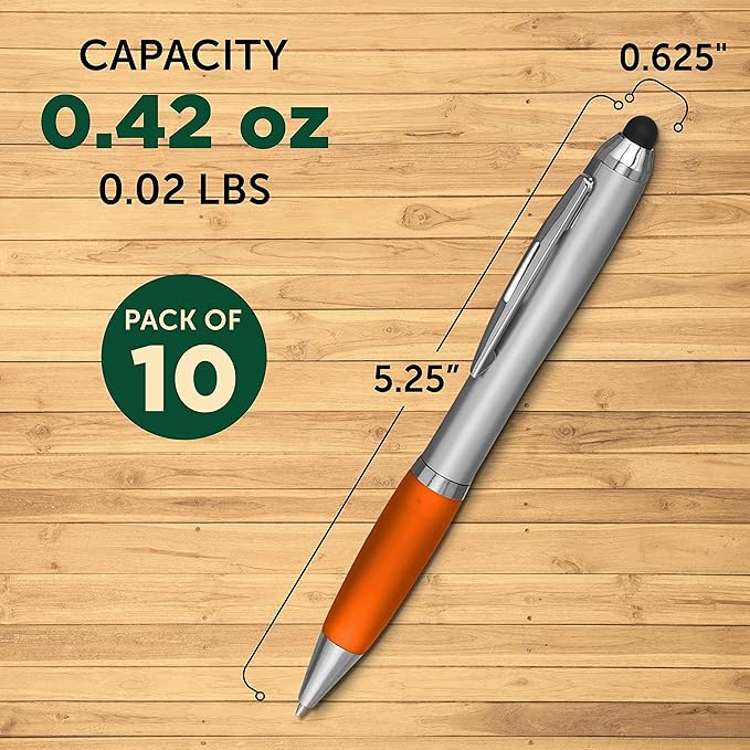 DISCOUNT PROMOS Stylus Ballpoint Pens Set of 10, Bulk Pack - Black Ink, Great for Office, School, Business, Tradeshows, Events - Orange