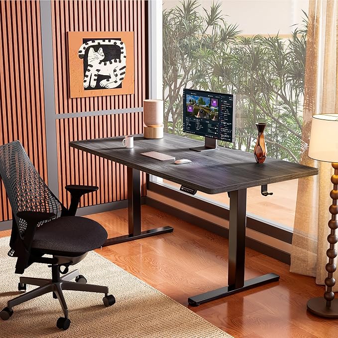 ErGear Small Height Adjustable Electric Standing Desk, 40 x 24 Inches Sit Stand up Desk, Memory Computer Home Office Desk with Two-Piece Desktop (Grey)