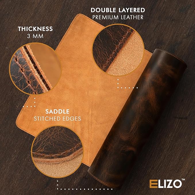 Leather Desk Pad Real Leather Desk Mat Desk Cover Desk Blotter Desk Protector Large Computer Mat for Keyboard Gaming Mouse Pad (2-Layer 3mm) Table Laptop Mat Office Desktop Accessories ELIZO