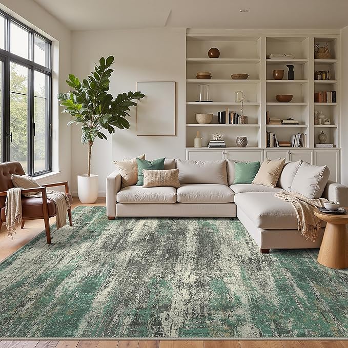 GENIMO Washable Rug-6x9 Area Rugs Lightweight Low Pile Carpet with Rubber Backing, Modern Pet Friendly Decorative Rug for Living Room, Bedroom, Playroom, Sage Green