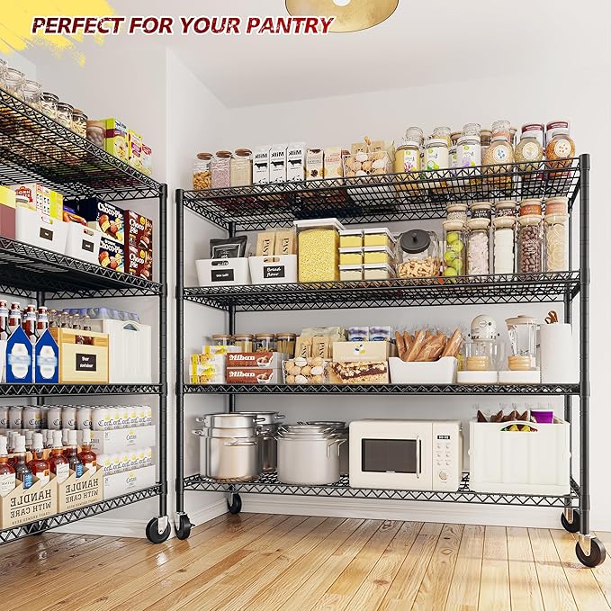 REIBII 55.5''W Storage Shelves 2500LBS Wire Shelving Unit with Wheels Heavy Duty Metal Shelves for Storage Adjustable Garage Storage Rack Pantry Shelf Kitchen Shelving, 75.6" H X 55.5''W X 24" D, 3PCS