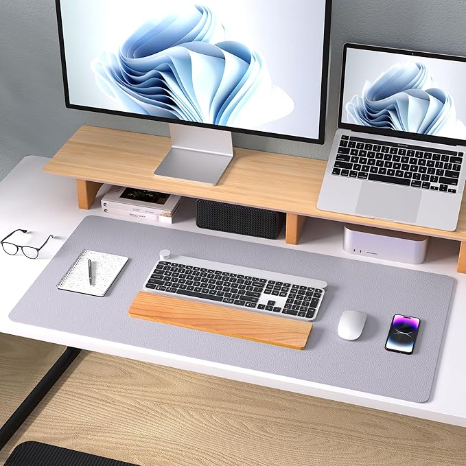 Aothia Large PU Leather Desk Pad Protector – Non-Slip Mouse Pad & Writing Mat for Office/Home, Waterproof, Easy to Clean (31.5" x 15.7", Smoky Lavender)