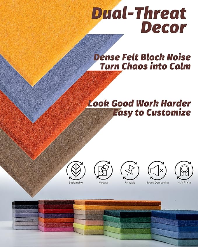 Felt Bulletin Board Wall Tiles, Cork Board Alternative with Removable Adhesive Dots for Walls, Picture Board for Office, Stylish Home, Playroom 11.8"x11.8", 9 Pack (Zesty)