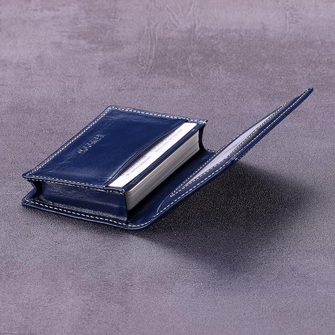 Leather Business Card Case Holder for Men & Women, Italian Calfskin
