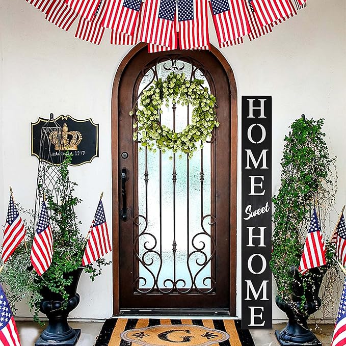 Home Sweet Home Sign for Front Door, Wood Rustic Front Porch Décor, Farmhouse Porch Sign Decorations, Outdoor Signs for Porch, Indoor Outdoor Decorations, Vertical 6ft (Black)