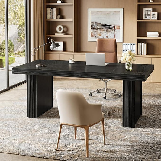 Tribesigns 63" Executive Desk, Large Office Computer Desk with Heavy-Duty Legs and Thickened Desktop, Elegant Writing Workstation Study Table Conference Table for Office, Black