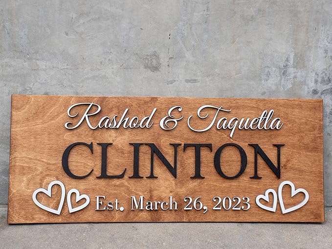 Custom Family Name Sign | Personalized Wooden Wedding Gift | Rustic Last Name Wood Plaque | Established Date Sign |Аnniversаrу (Clinton Style)