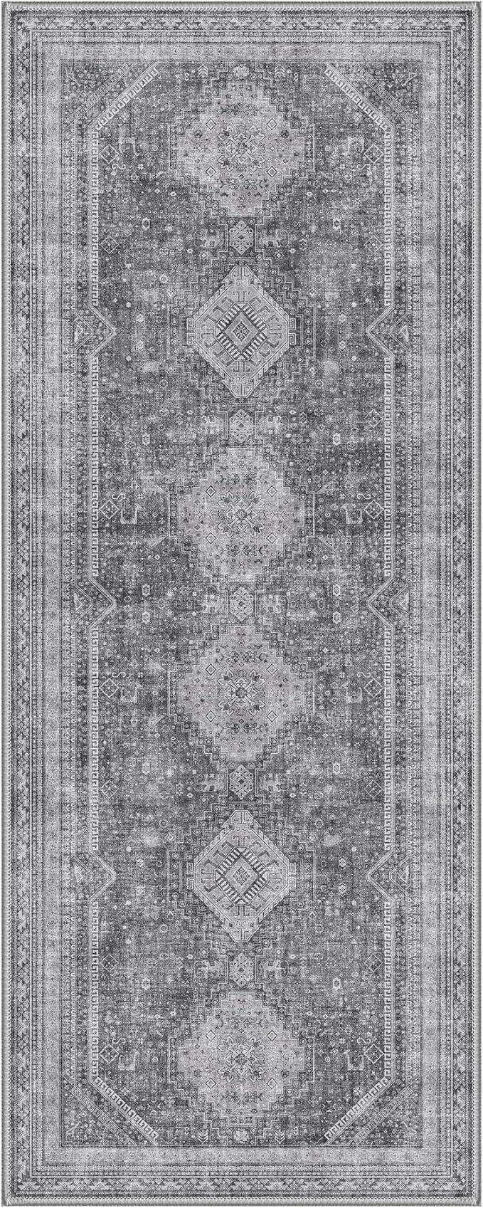 GENIMO Runner Rug 2x6 Non Slip Machine Washable Hallway Runner Rug, Low Pile Lightweight Rugs for Entryway, Hallway, Kitchen and Corridor, Vintage Grey