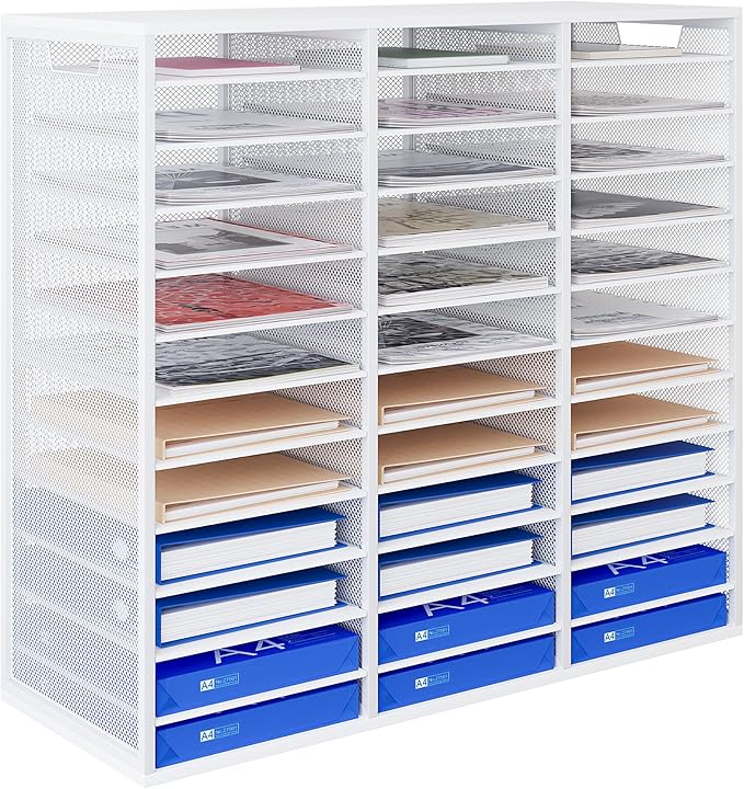 PAG-Mass Mail Sorter Adjustable Countertop Mail Holder, Heavy Duty Literature Organizer, Student Mailbox for Classroom, Desktop Bill Paper Organizer for Office Home School, 36 Compartments, White