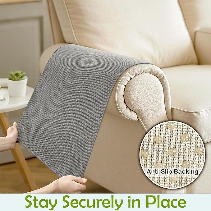 Couch Arm Covers, Sofa Arm Covers, Waterproof Armrest Covers for Sofa, Armchair, Loveseat, Non-Slip Recliner Arm Covers, Sofa Headrest Covers, Arm Chair Covers Set of 2 (Gray, 24"×20")