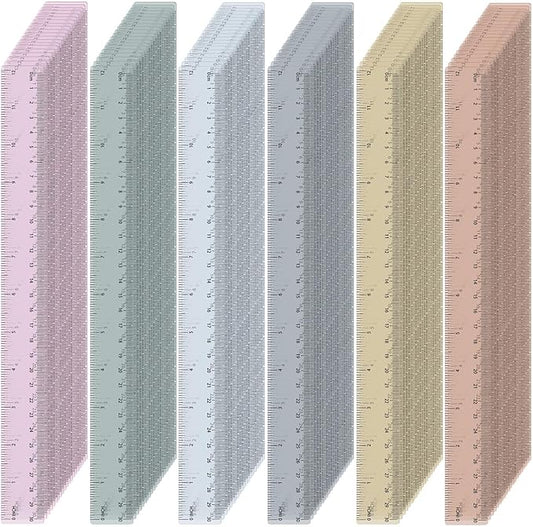 ForraFun 120 Pcs 12 Inch Plastic Ruler Bulk Colorful Transparent Ruler with Imperial and Metric Scales for Back School Office Supplies Home Tool Operation Measuring Drawing(Morandi Color)
