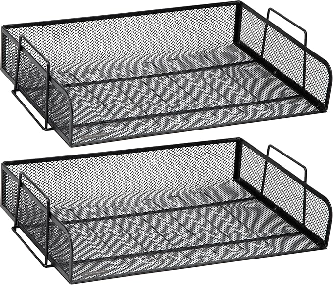 Mind Reader Stackable Paper Tray, Desktop Organizer, File Storage, Office, Metal Mesh, 13.25" L x 9.75" W x 6.25" H, 2 Pcs., Black (Pack of 8)