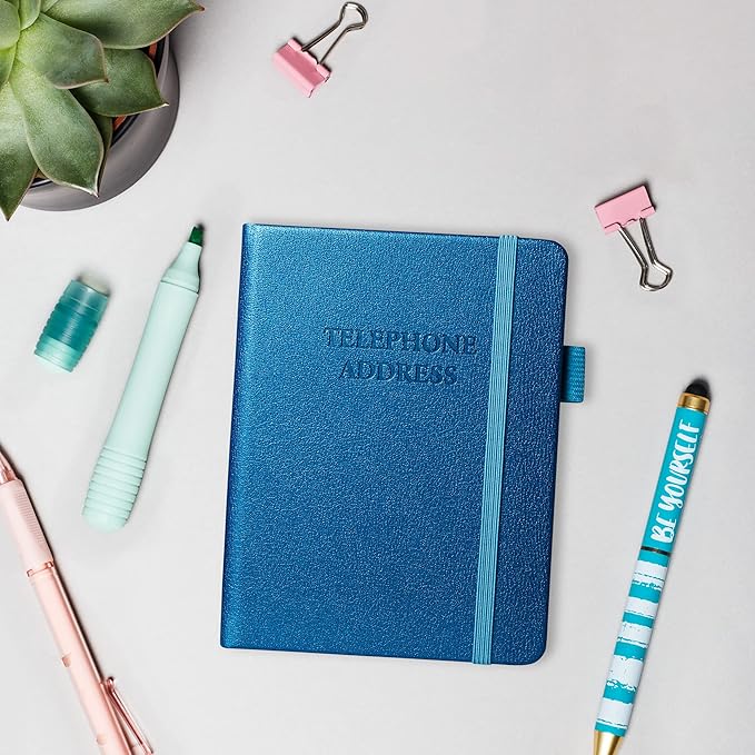 Legend Planner Address Book with Alphabetical Tabs – Mini Telephone Address Book for Phone Numbers, Addresses, Email Contacts, Passwords & Important Dates –Small Size,11x14.5cm,Hardcover (Mystic Blue)