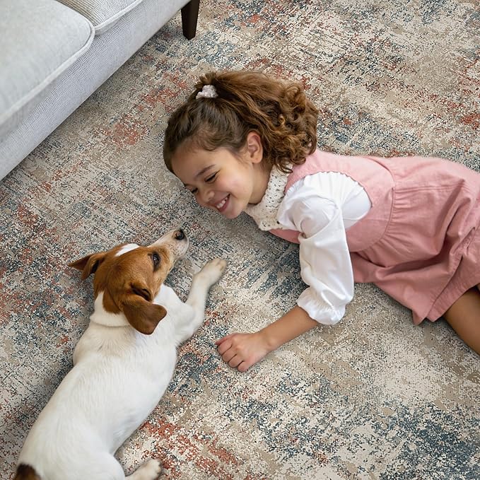 GENIMO Washable Area Rugs for Living Room, 6x9 Modern Non Slip Rugs, Low Pile Lightweight Soft Print Rug for Bedroom, Dining Room, Home Office, Multi