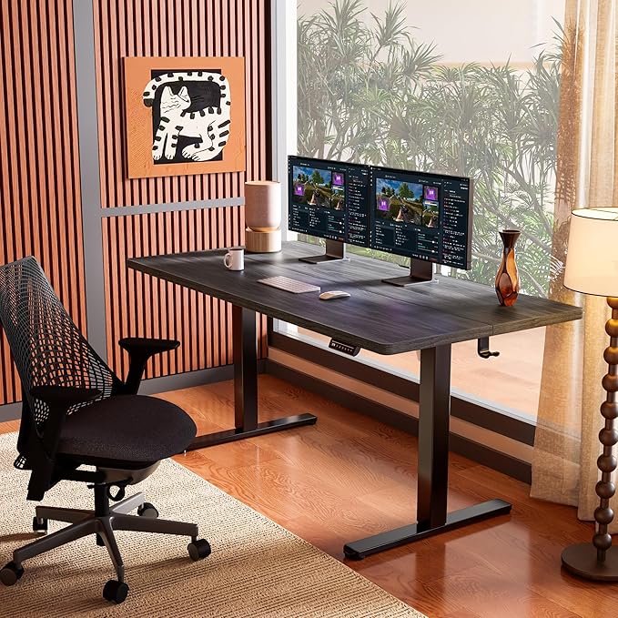 ErGear Height Adjustable Electric Standing Desk, 55 x 28 Inches Sit Stand up Desk, Large Memory Computer Home Office Desk with Two-Piece Desktop (Grey)