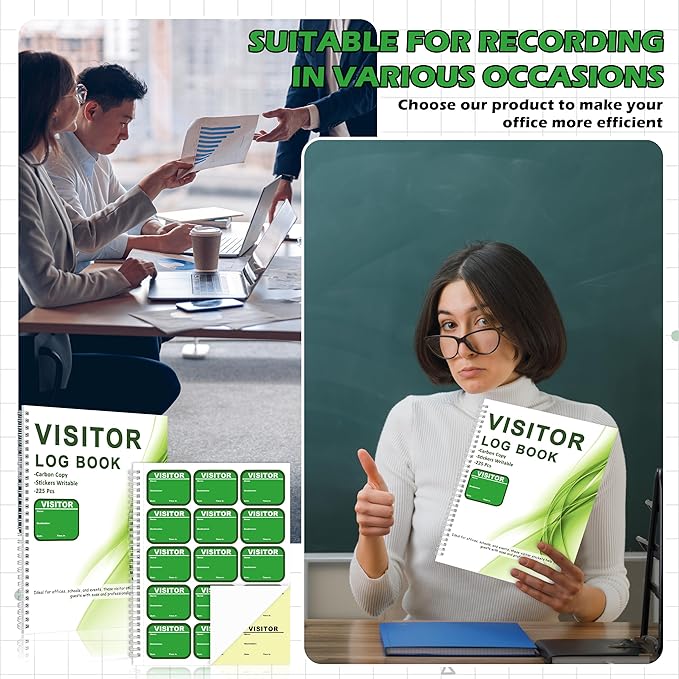 2 Pack Visitor Badges with Carbon Copy Visitor Stickers Letter Size Visitor Log Book Protecting Privacy Pages Register Book Business Guest Name tag for School Clinics Church-450 Badges 60 Memo Pages