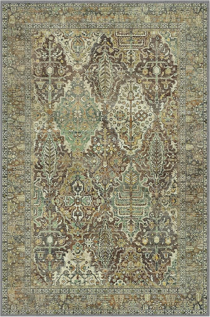GENIMO Area Rug 2x3 Doormat, Machine Washable Low Pile Rugs, Small Retro Chenille Entryway Mat for Entrance, Hallway, Kitchen and Corridor, Bronze Olive