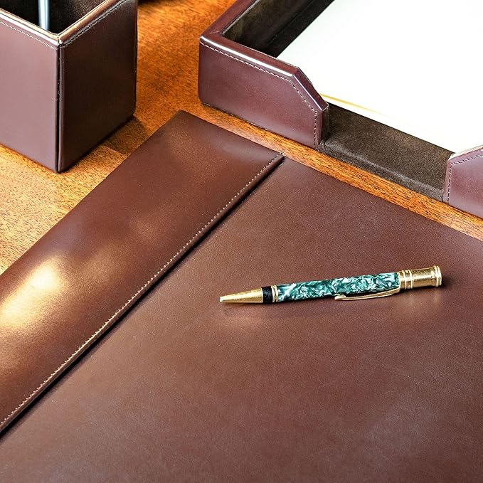 DACASSO Bonded Leather Desk Pad with Side Rails - Luxury Leather Desk Blotter for Writing (30 x 18, Brown)