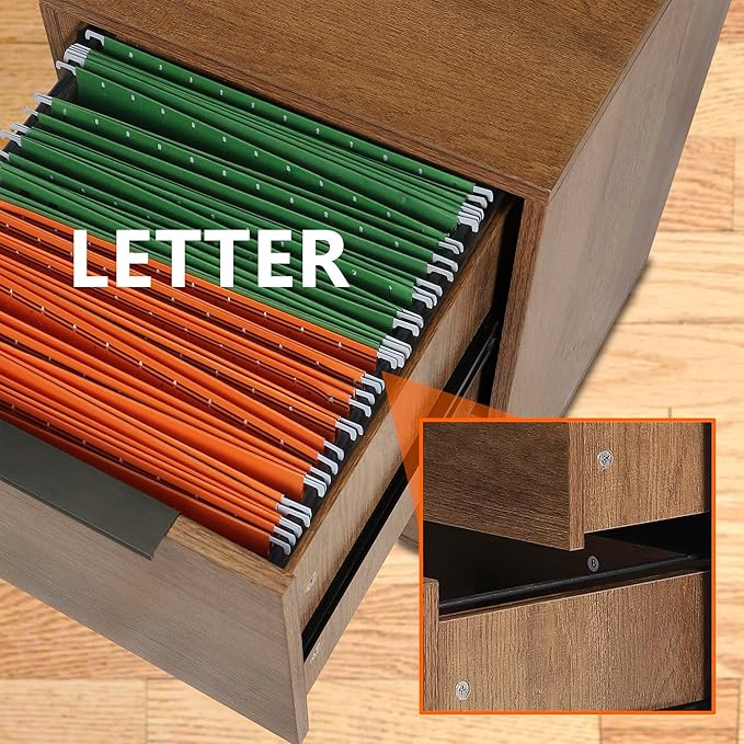 FATIGOS Wooden 2 Drawer File Cabinet, Wood Vertical Filing Cabinet Fits Hanging Files Letter Size for Home Office, Walnut
