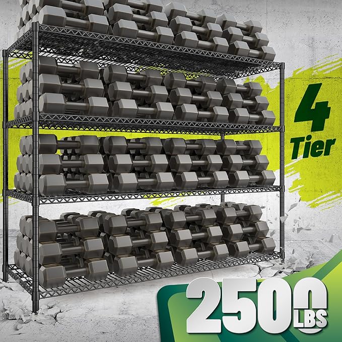 DurayLoly 2500 LBS Shelf Storage Shelves 68.1" W Wire Shelving Unit, Garage Shelving Heavy Duty, Adjustable Metal Shelving for Garage, Pantry, Kitchen, Basement, Business 68.1" W x 20.9" D x 70.9" H