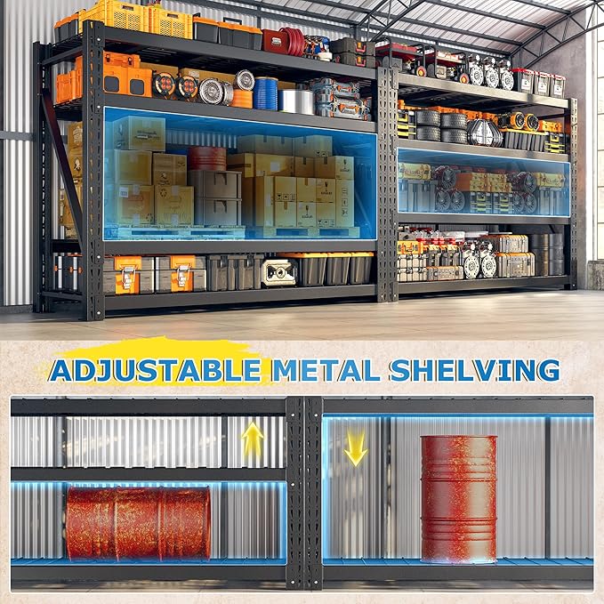 Bepatio 11000LBS Industrial Garage Shelving Heavy Duty, 4-Tier Adjustable Storage Shelves Metal Shelving, Industrial Shelving for Basement Warehouse Commercial Garage Shop, 72" H× 60" W × 24" D, Black