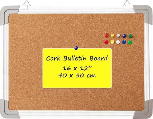 Cork Board Set for Wall - Bulletin Board Corkboard 16 x 12 in with 10 Thumb Tacks - Small Wall Hanging Pin Board Message Board Tack Board Organizer for Home, Office, Desk and Cubicle (16x12 inch)