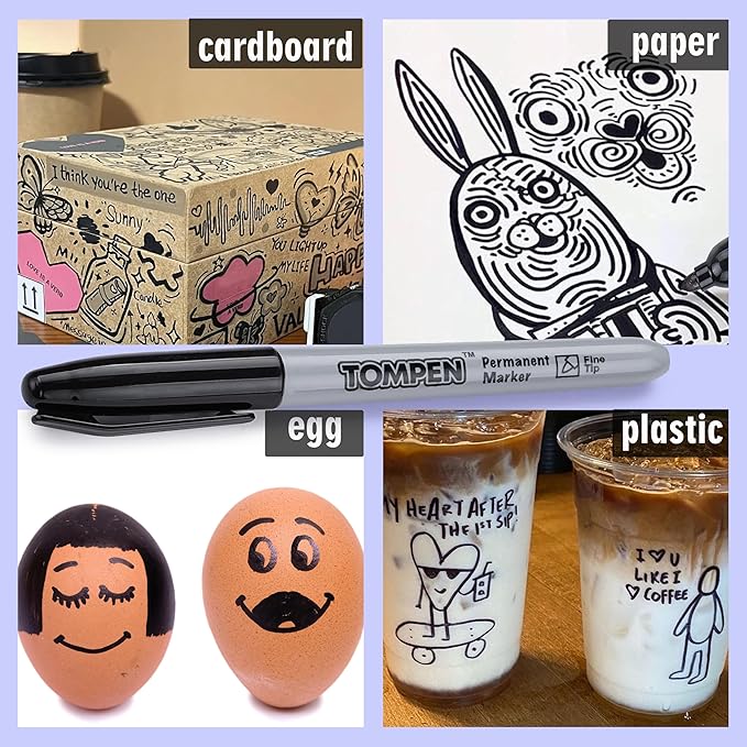 TOMPEN Black Permanent Markers Bulk Fine Tip 500 Pack,Use for Halloween,Waterproof Permanent Marker Pens with Quick Drying on Wood,Plastic,Paper,Metal,Mirror for Office School Classroom Home