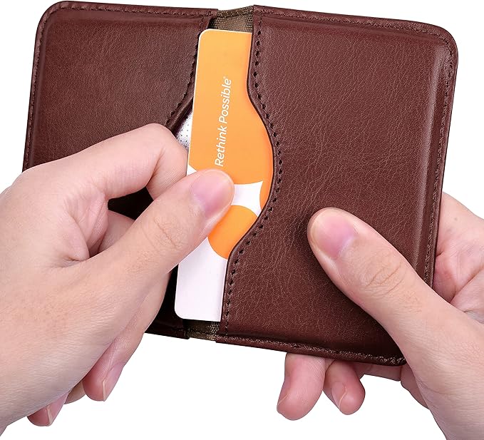 Wisdompro Business Card Holder, 2-Sided PU Leather Folio Name Card Holder Wallet Case with Magnetic Shut for Men and Women, Ultra Slim and Thin
