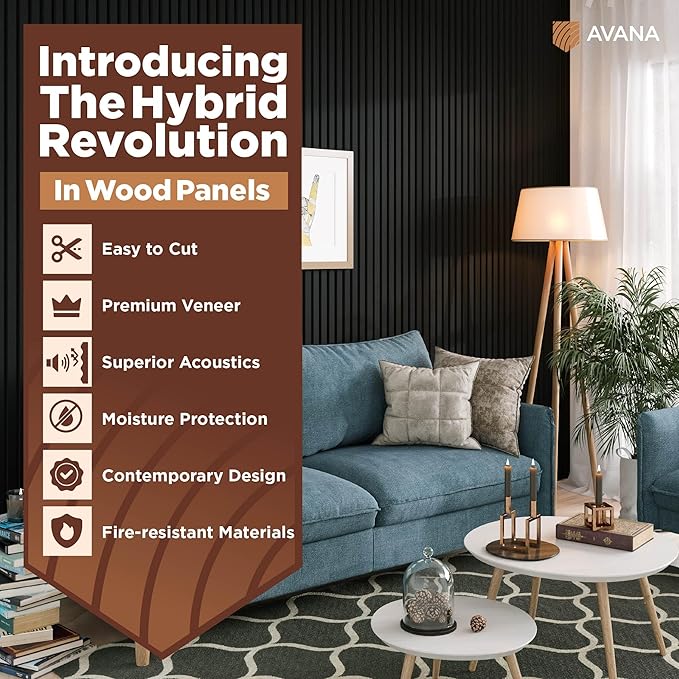 Avana Acoustic Wood Wall Panels – 94.4 X 12.6 Inch Black Oak Acoustic Panels 2 PCs – Wall Panels For Interior Wall Decor For Homes, Offices, Studios – Sturdy And Durable Wood Panels For Wall